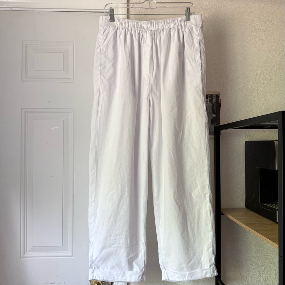 HANSEL FROM BASEL white cotton poplin‎ lightweight wide straight cuffed cropped